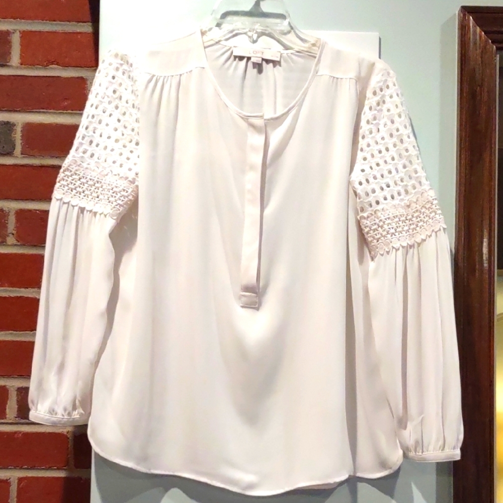 Loft Ivory Blouse, Long Sleeve, Small Petite